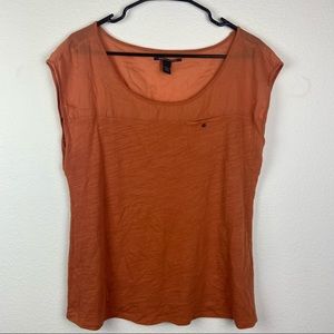 Lucky Brand Orange Rust T-Shirt Sheer Blouse